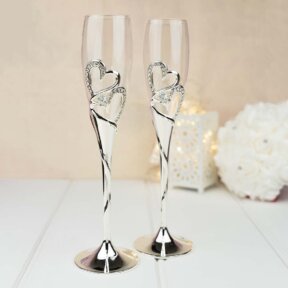 Silver Hearts Champage Flutes
