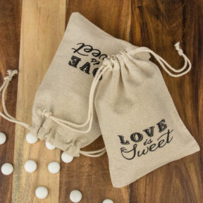 love is sweet drawstring linen favour bag