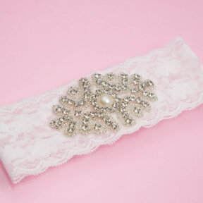 pearl lace bridal garter with rhinestones