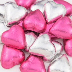 pink and silver chocolate hearts