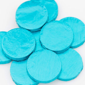 light blue chocolate medallions
