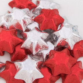 red and silver chocolate stars