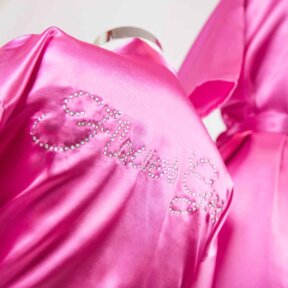 hot pink satin flower girl robe