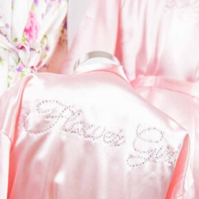 pink satin flower girl robe