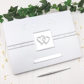 Rhinestone Hearts Guest Book and Pen Set