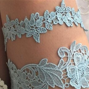 floral blue lace garter two piece set