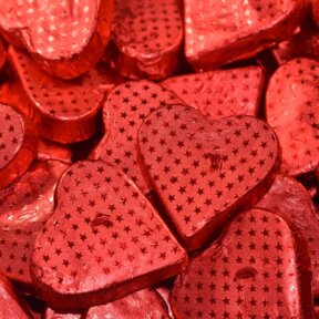 red romeo embossed chocolate hearts