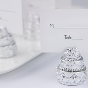 silver wedding cake place card holder